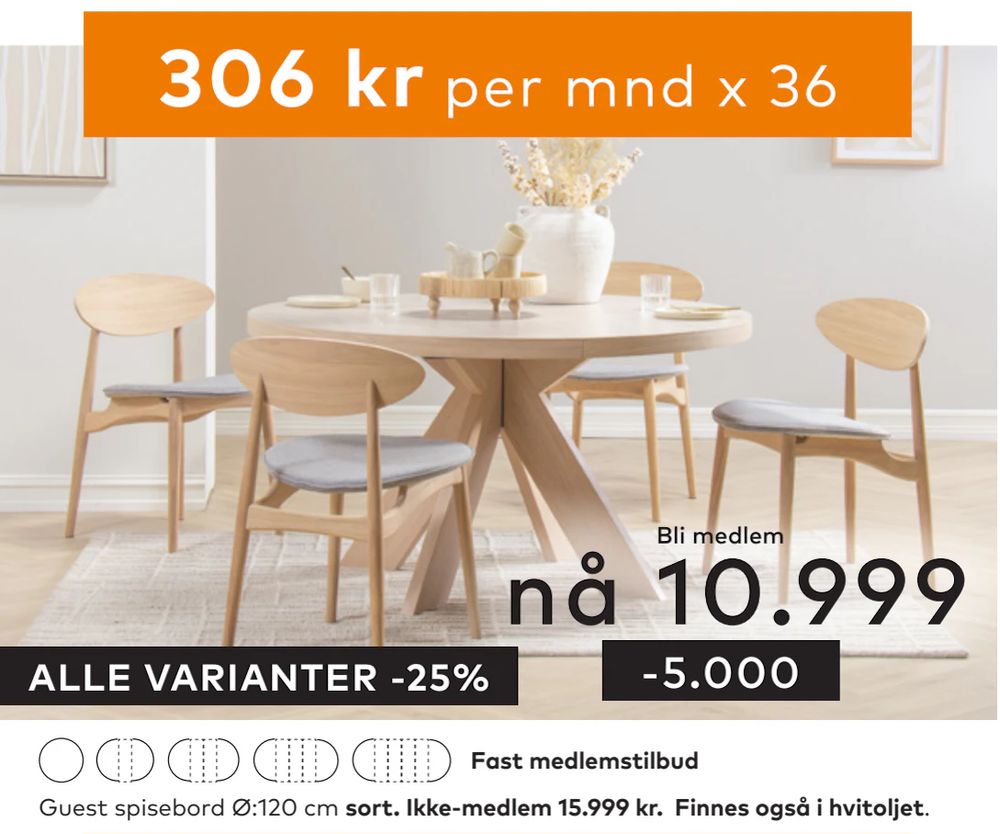 Tilbud på Guest spisebord Ø:120 cm fra Skeidar til 15 999 kr