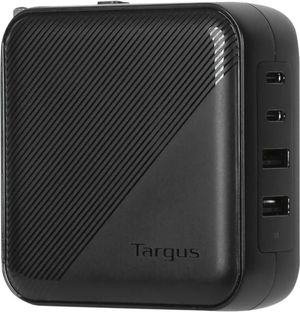 Targus - Strømforsyningsadapter - GaN - 100 Watt - PD - 4 output-stikforbindelser (2 x USB-C, 2 x 9 pin USB Type A) - sort