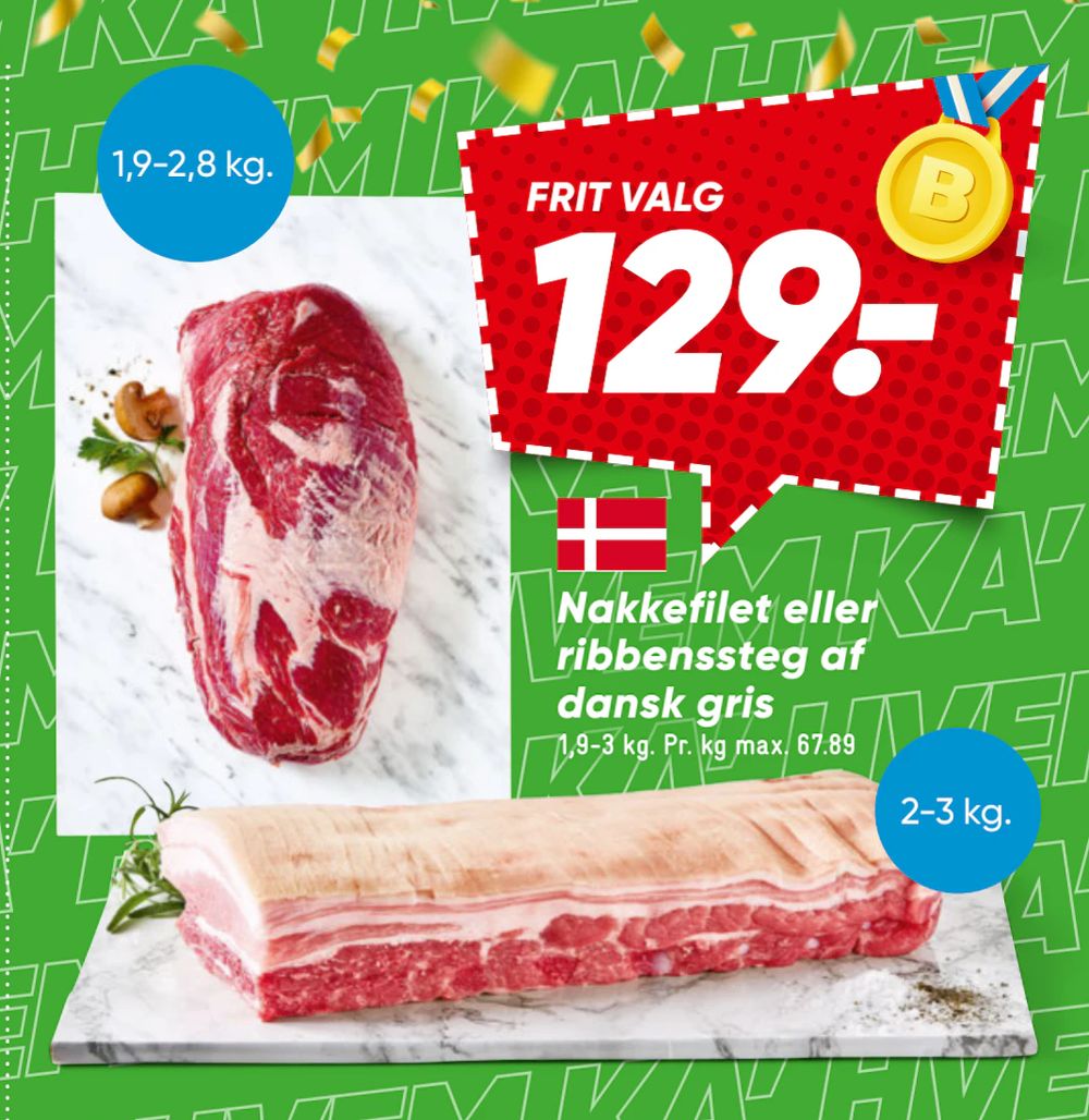 Tilbud på Nakkefilet eller ribbenssteg af dansk gris fra Bilka til 129 kr.