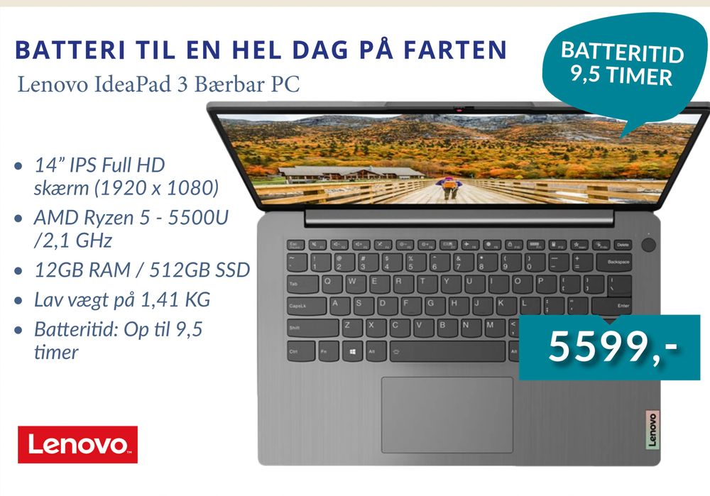 Tilbud på Lenovo IdeaPad 3 Bærbar PC fra CBC IT til 5.599 kr.