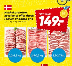 Nakkekoteletter, koteletter eller flæsk i skiver af dansk gris