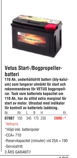 Vetus Start-/Bogpropellerbatteri