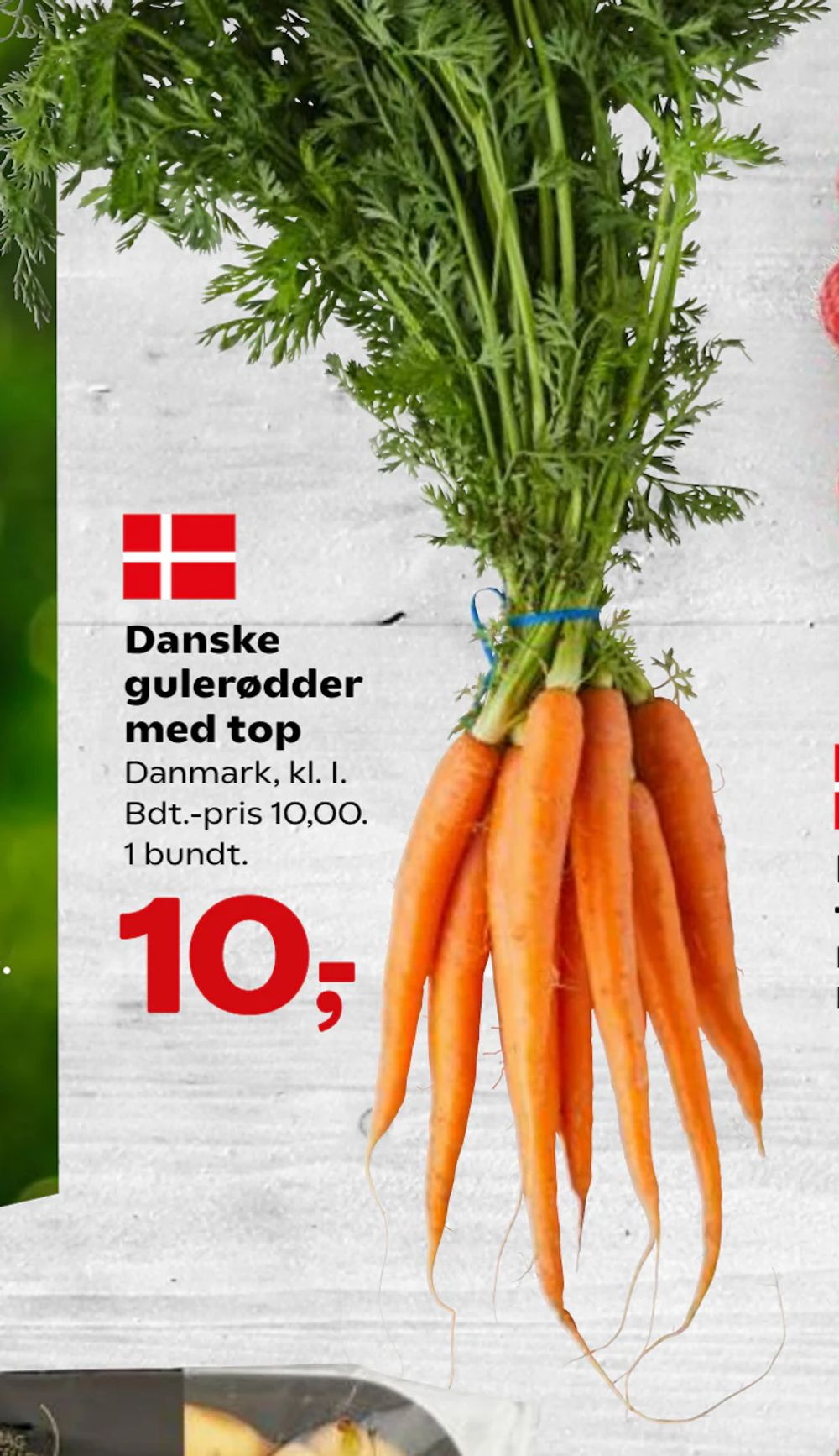 Tilbud på Danske gulerødder med top fra Kvickly til 10 kr.