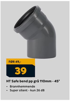 HT Safe bend pp grå 110mm - 45°
