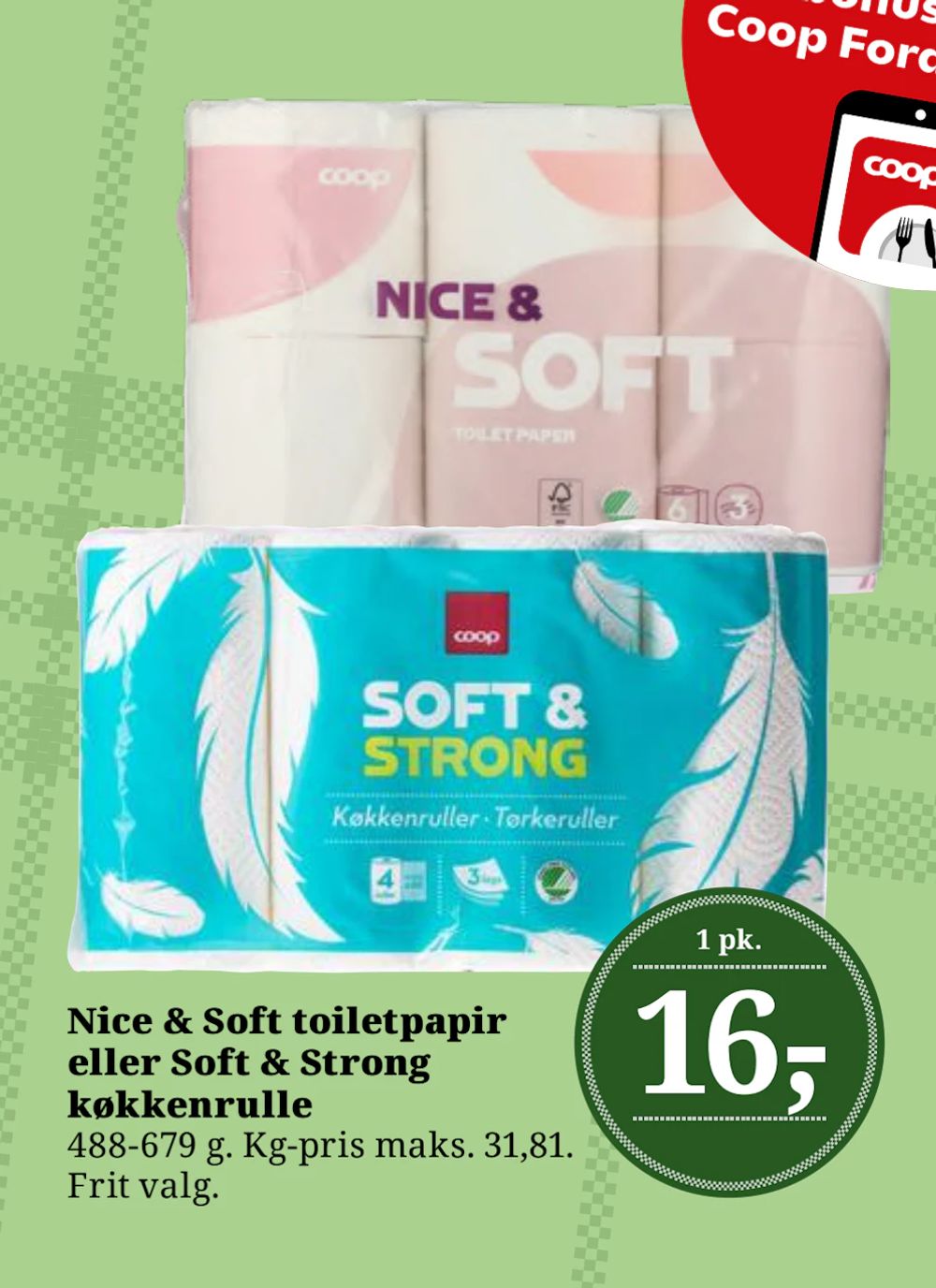 Tilbud på Nice & Soft toiletpapir eller Soft & Strong køkkenrulle fra Dagli'Brugsen til 16 kr.