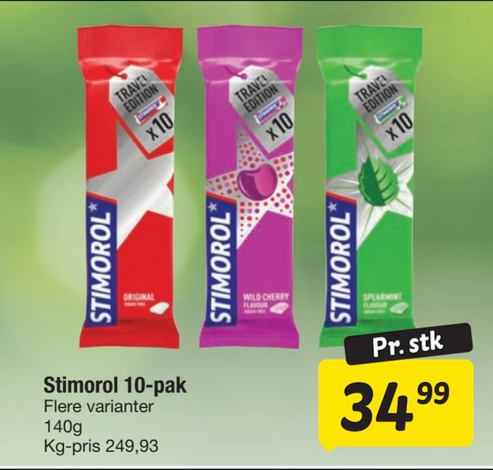 Tilbud på Stimorol 10-pak fra fakta Tyskland til 34,99 kr.