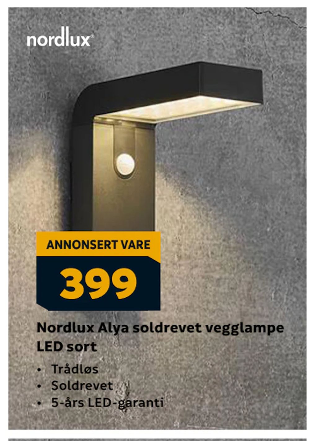 Tilbud på Nordlux Alya soldrevet vegglampe LED sort fra Megaflis til 399 kr