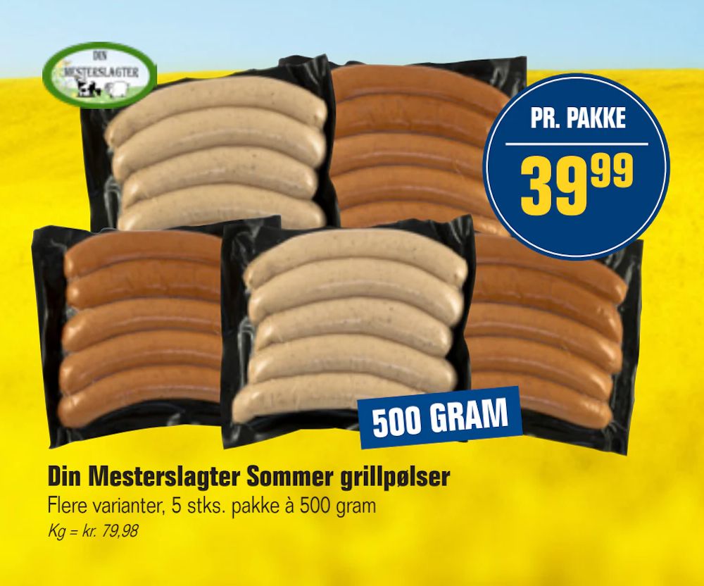 Tilbud på Din Mesterslagter Sommer grillpølser fra Otto Duborg til 39,99 kr.