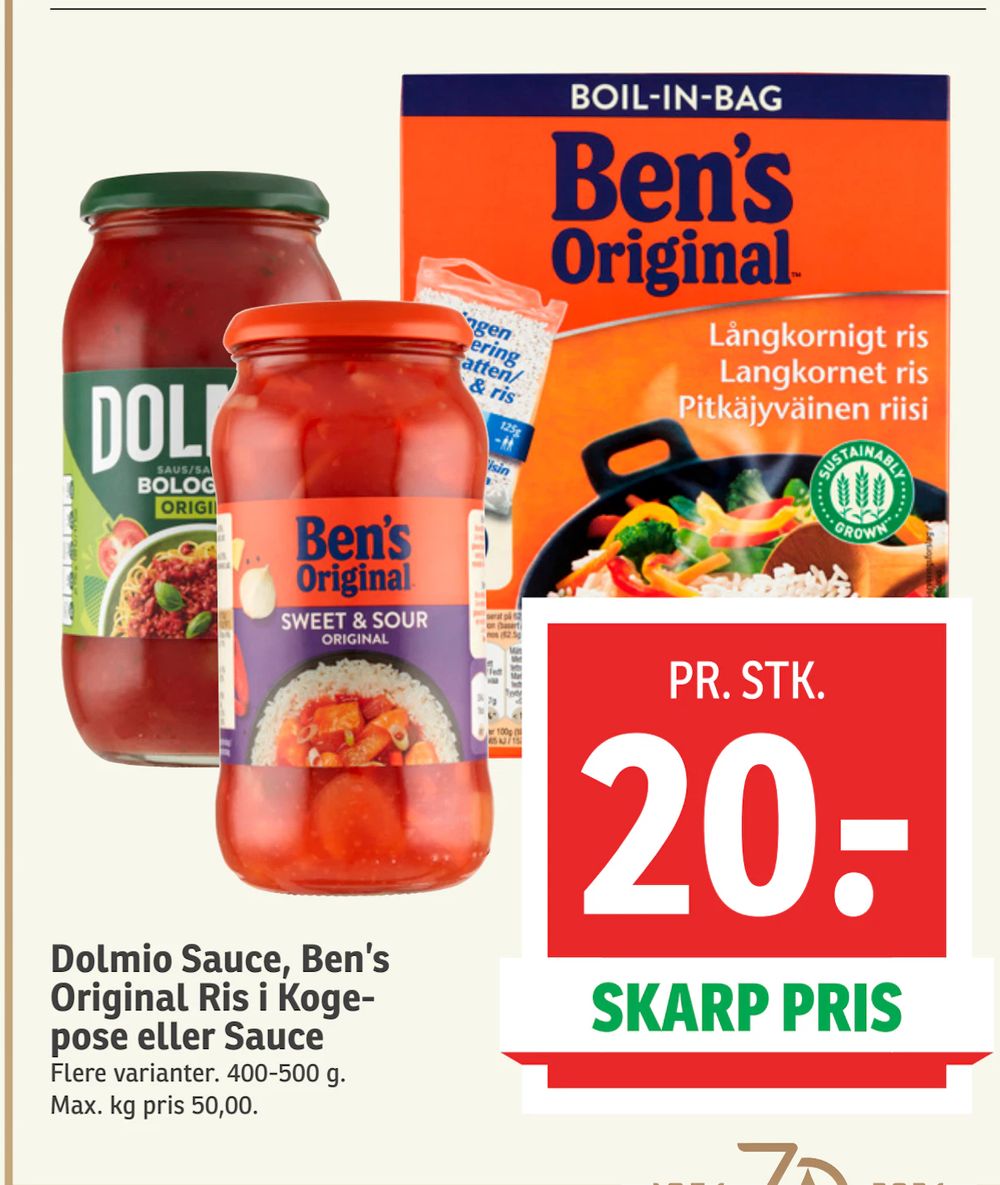 Tilbud på Dolmio Sauce, Ben’s Original Ris i Kogepose eller Sauce fra SPAR til 20 kr.