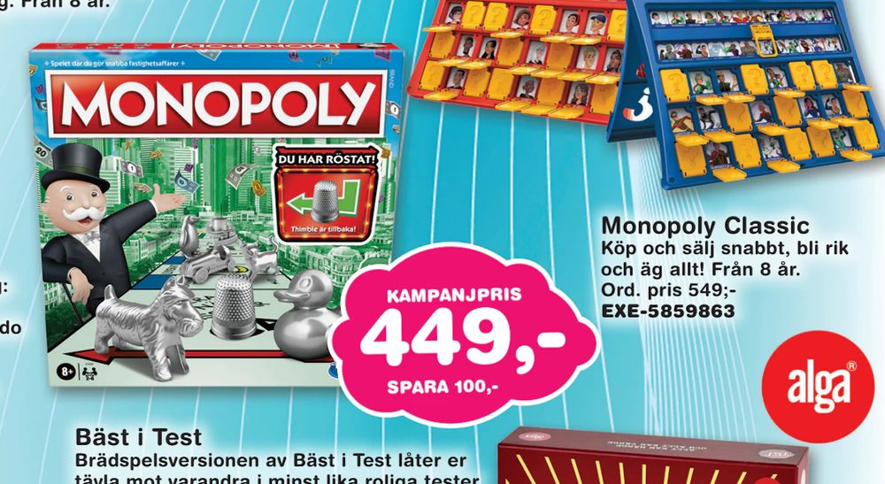 Erbjudanden på Monopoly Classic från Lekextra för 449 kr