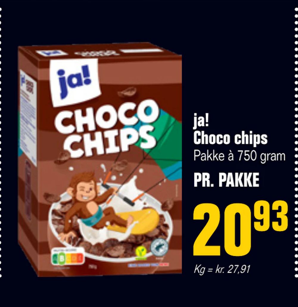 Tilbud på ja! Choco chips fra Otto Duborg til 20,93 kr.