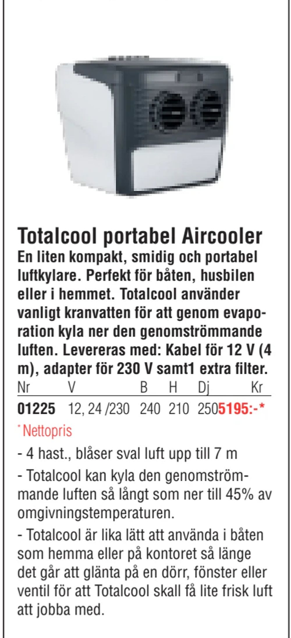 Erbjudanden på Totalcool portabel Aircooler från Erlandsons Brygga för 5 195 kr