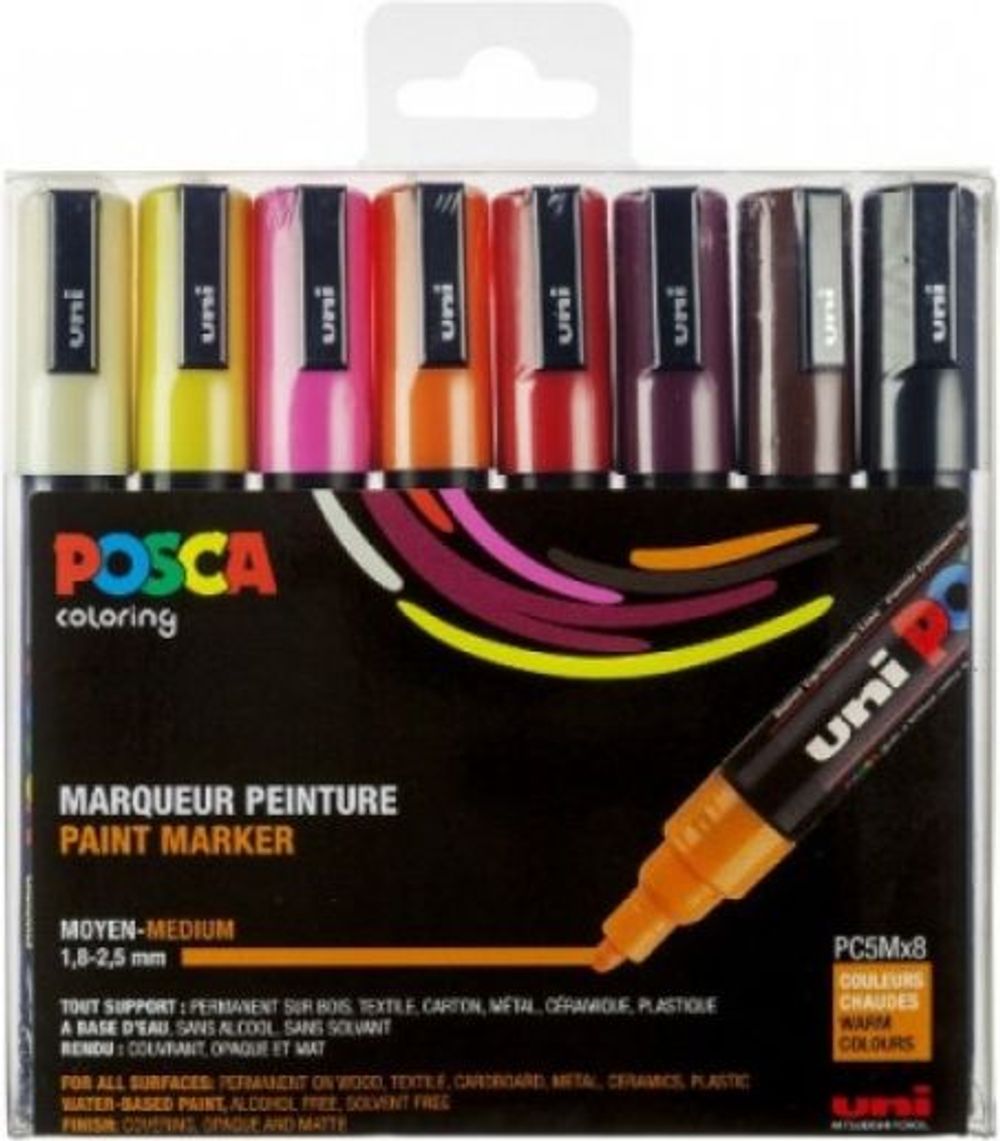 Tilbud på Paintmarker POSCA PC-5M Warm Colors - med 8 stk. ass. farver fra ComputerSalg til 199 kr.