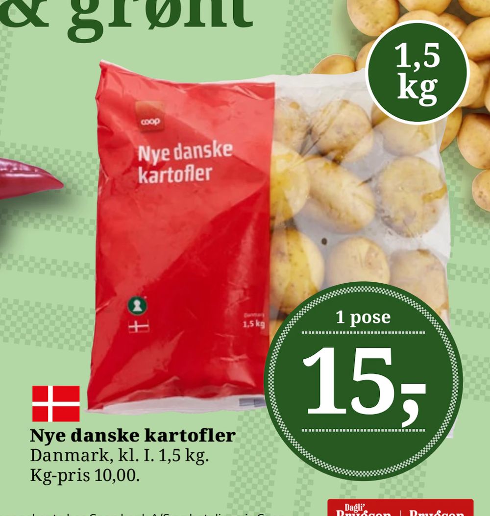 Tilbud på Nye danske kartofler fra Brugsen til 15 kr.