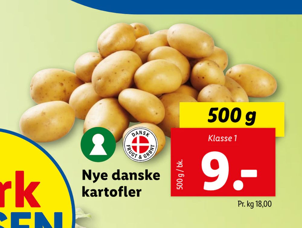 Tilbud på Nye danske kartofler fra Lidl til 9 kr.