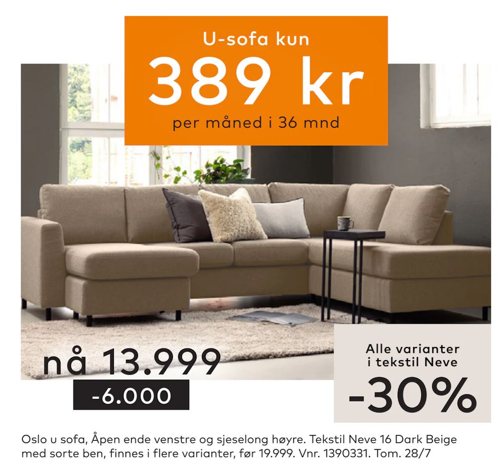 Tilbud på Oslo u sofa fra Skeidar til 13 999 kr