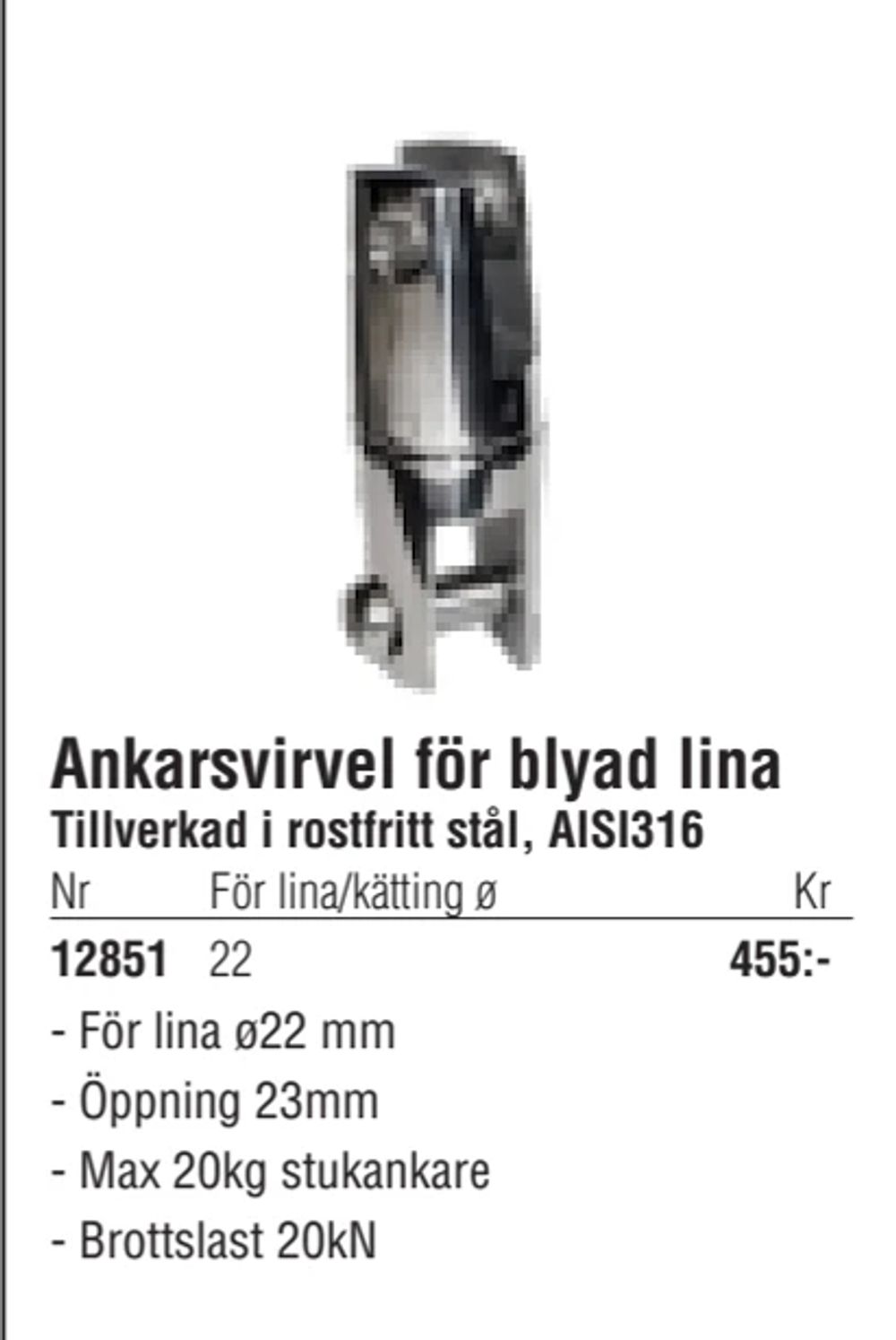 Erbjudanden på Ankarsvirvel för blyad lina från Erlandsons Brygga för 455 kr