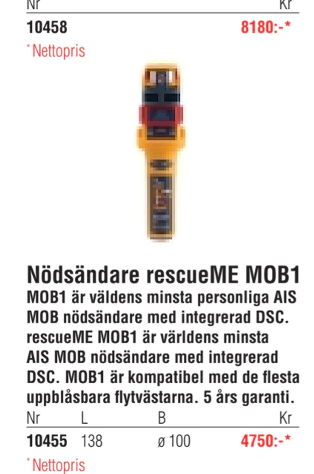 Erbjudanden på Nödsändare rescueME MOB1 från Erlandsons Brygga för 4 750 kr