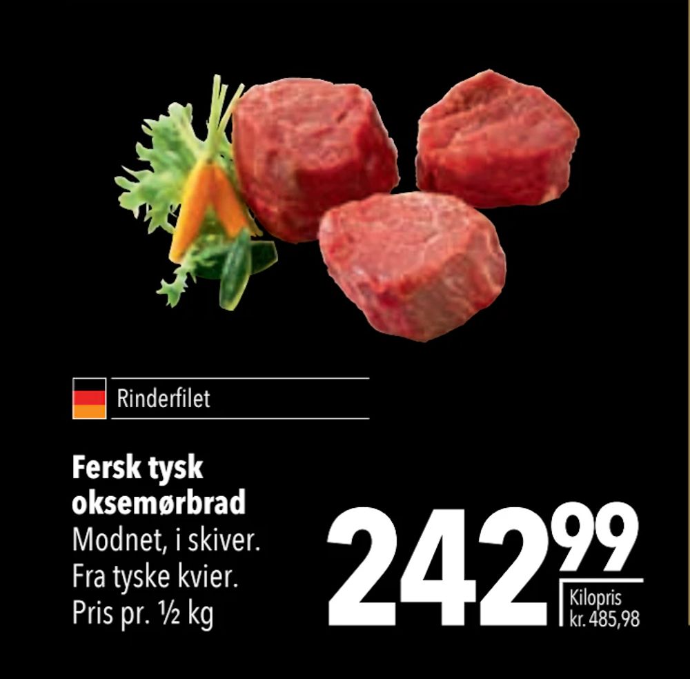 Tilbud på Fersk tysk oksemørbrad fra CITTI til 242,99 kr.
