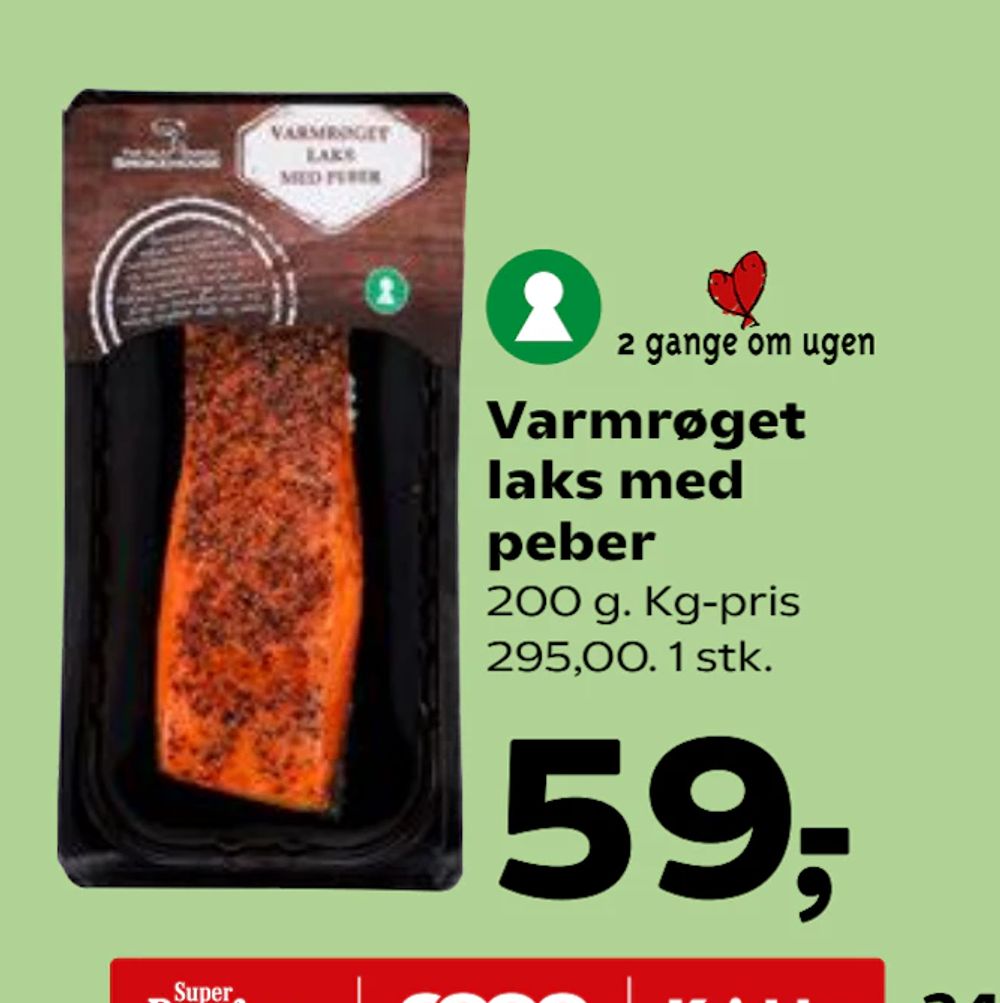 Tilbud på Varmrøget laks med peber fra SuperBrugsen til 59 kr.