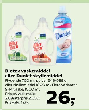 Biotex vaskemiddel eller Dunlet skyllemiddel
