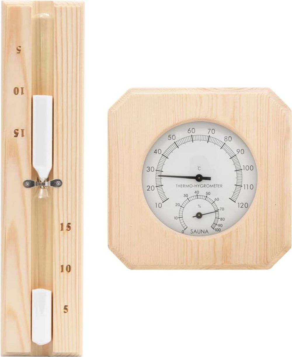 Tilbud på vidaXL 2-i-1 Hygrometer og timeglass til badstue heltre furu fra vidaXL.no til 709 kr