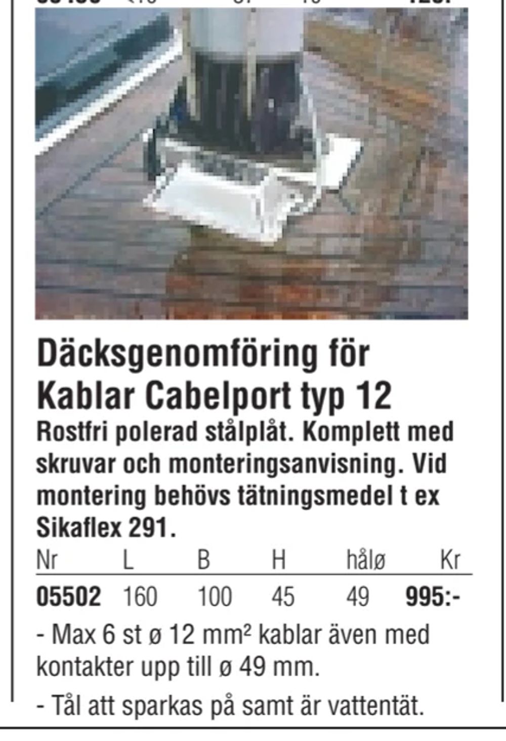 Erbjudanden på Däcksgenomföring för Kablar Cabelport typ 12 från Erlandsons Brygga för 995 kr