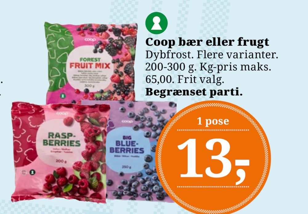 Tilbud på Coop bær eller frugt fra Brugsen til 13 kr.