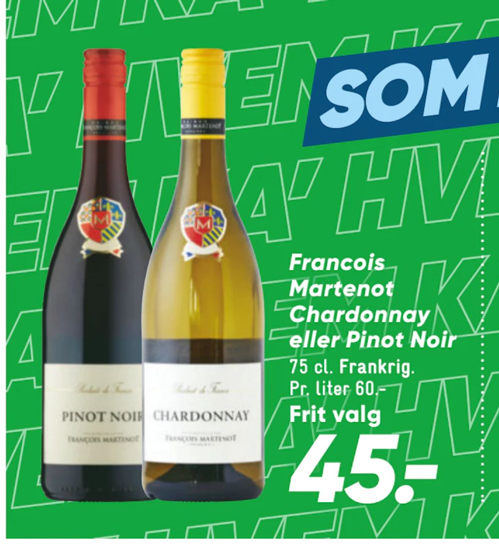 Tilbud på Francois Martenot Chardonnay eller Pinot Noir fra Bilka til 45 kr.