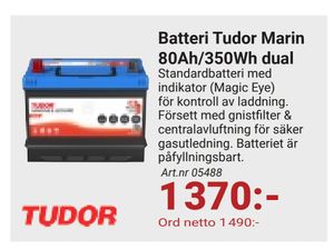 Batteri Tudor Marin 80Ah/350Wh dual