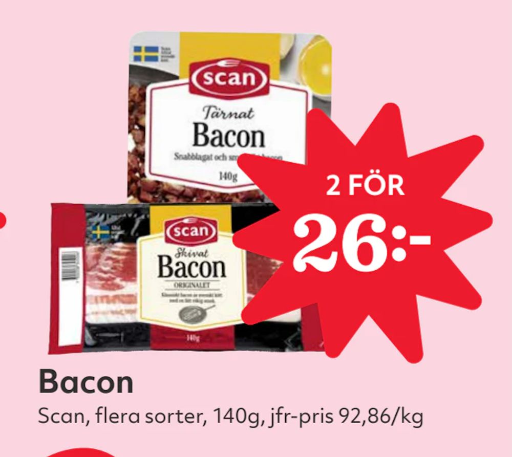 Erbjudanden på Bacon från Hemköp för 26 kr