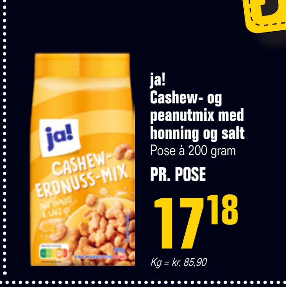 Tilbud på ja! Cashew- og peanutmix med honning og salt fra Poetzsch Padborg til 17,18 kr.