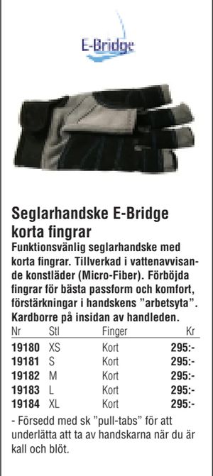 Seglarhandske E-Bridge korta fingrar
