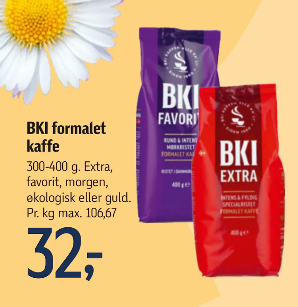 Tilbud på BKI formalet kaffe fra føtex til 32 kr.