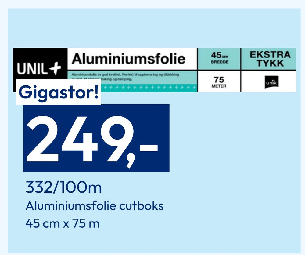 Tilbud på Aluminiumsfolie cutboks 45 cm x 75 m fra Gigaboks til 249 kr