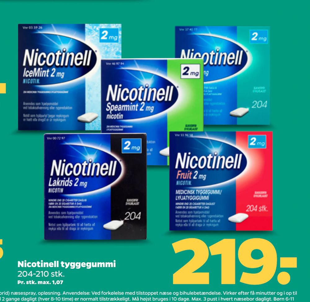 Tilbud på Nicotinell tyggegummi fra Netto til 219 kr.