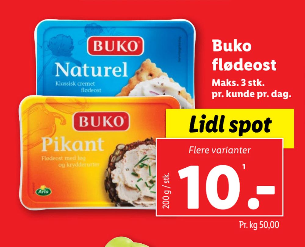 Tilbud på Buko flødeost fra Lidl til 10 kr.