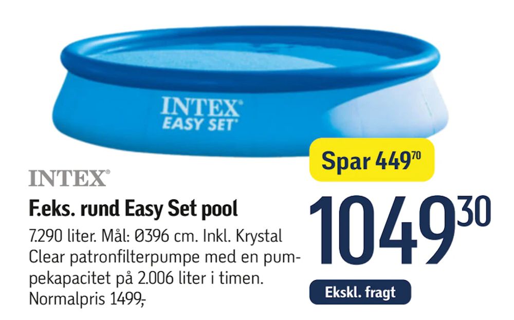 Tilbud på rund Easy Set pool fra føtex til 1.049,30 kr.