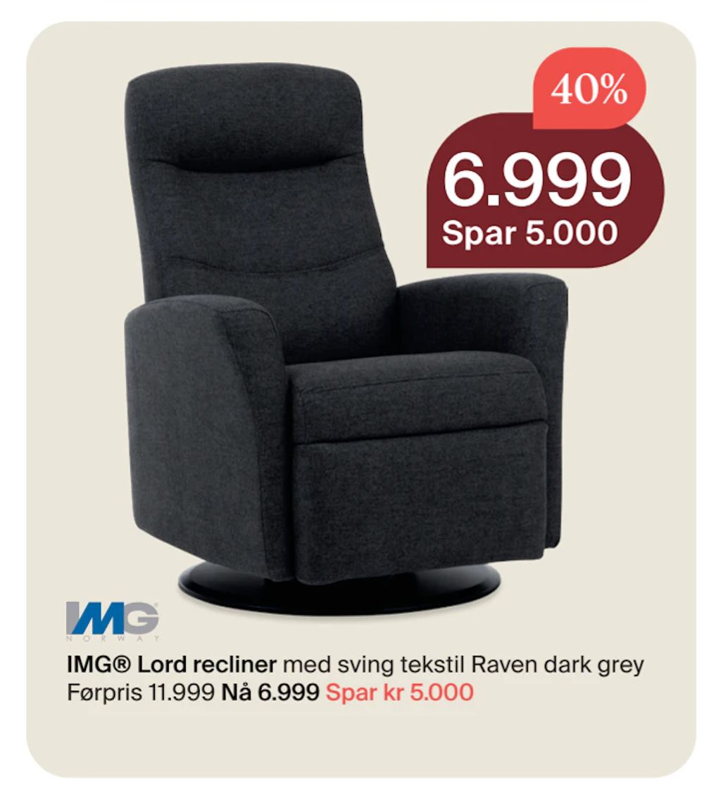 Tilbud på IMG® Lord recliner fra Møbelringen til 6 999 kr