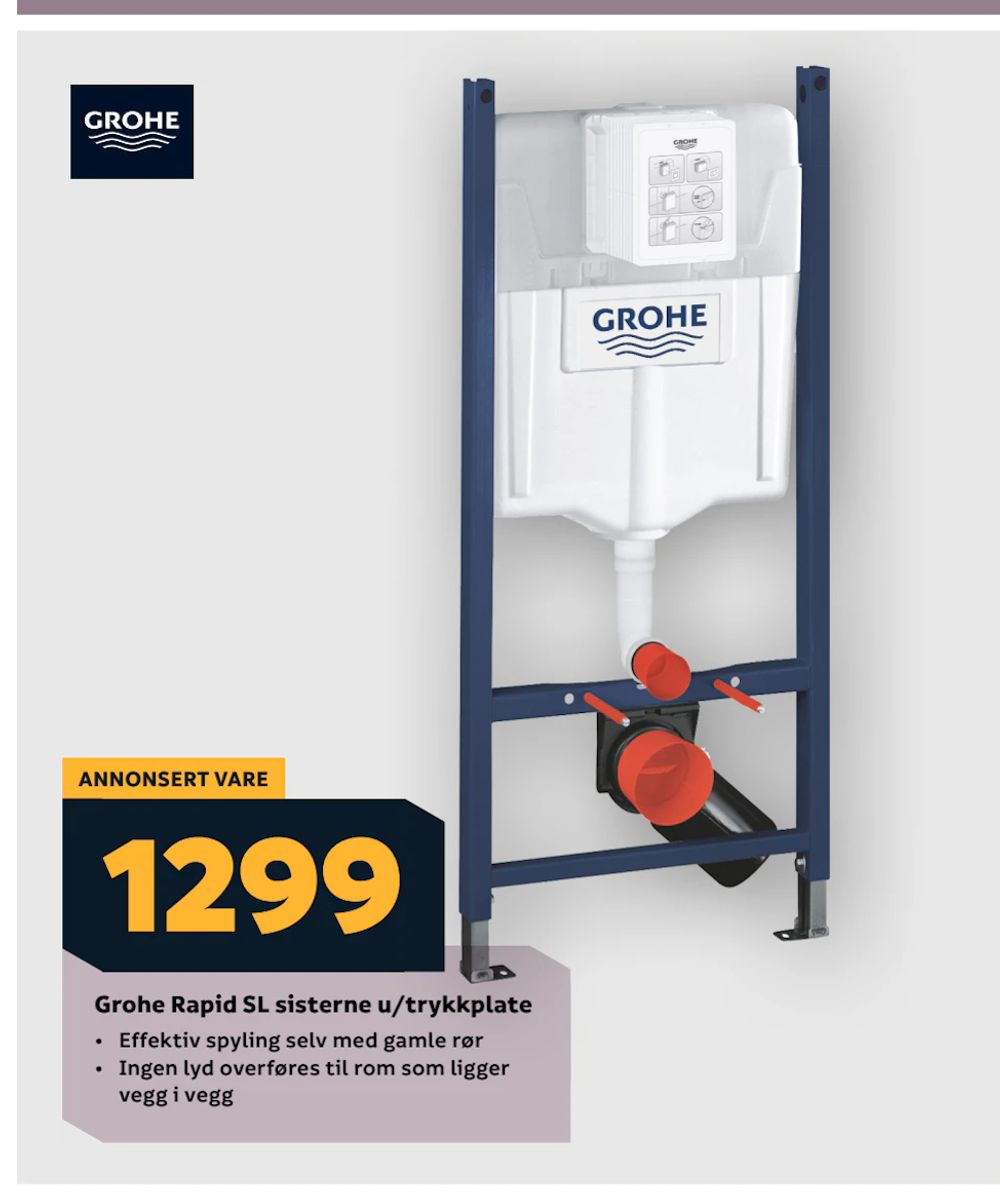 Tilbud på Grohe Rapid SL sisterne u/trykkplate fra Megaflis til 1 299 kr