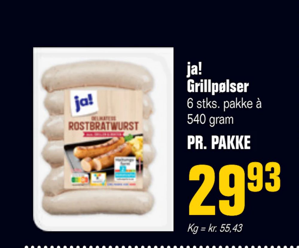 Tilbud på ja! Grillpølser fra Poetzsch Padborg til 29,93 kr.