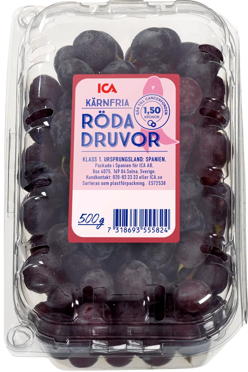 Erbjudanden på Röda kärnfria druvor i ask (ICA. Rosa Bandet. Spanien/Grekland) från ICA Supermarket för 30 kr