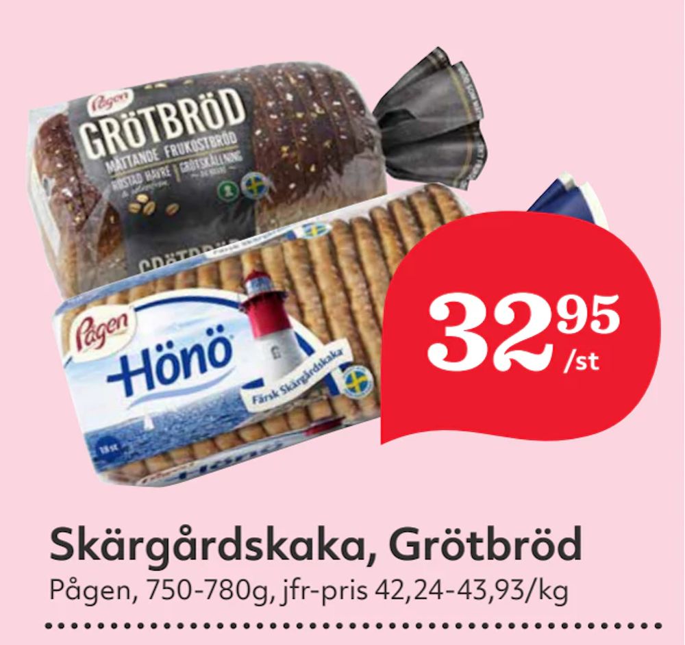 Erbjudanden på Skärgårdskaka, Grötbröd från Hemköp för 32,95 kr