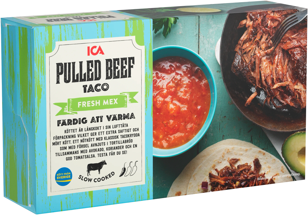 Erbjudanden på Pulled beef taco (ICA. Ursprung Sverige) från ICA Maxi Stormarknad för 59,90 kr