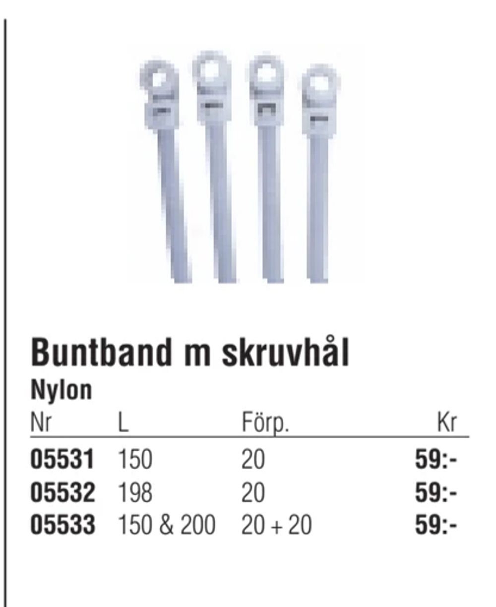 Erbjudanden på Buntband m skruvhål från Erlandsons Brygga för 59 kr