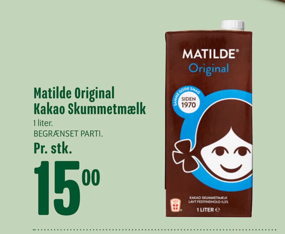 Tilbud på Matilde Original Kakao Skummetmælk fra Min Købmand til 15 kr.