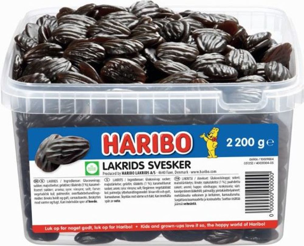 Tilbud på Harbio Lakrids Svesker 2,2 kg i plastbøtte fra ComputerSalg til 257 kr.