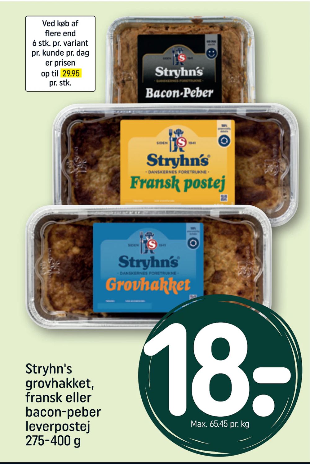 Tilbud på Stryhn's grovhakket, fransk eller bacon-peber leverpostej 275-400 g fra REMA 1000 til 18 kr.