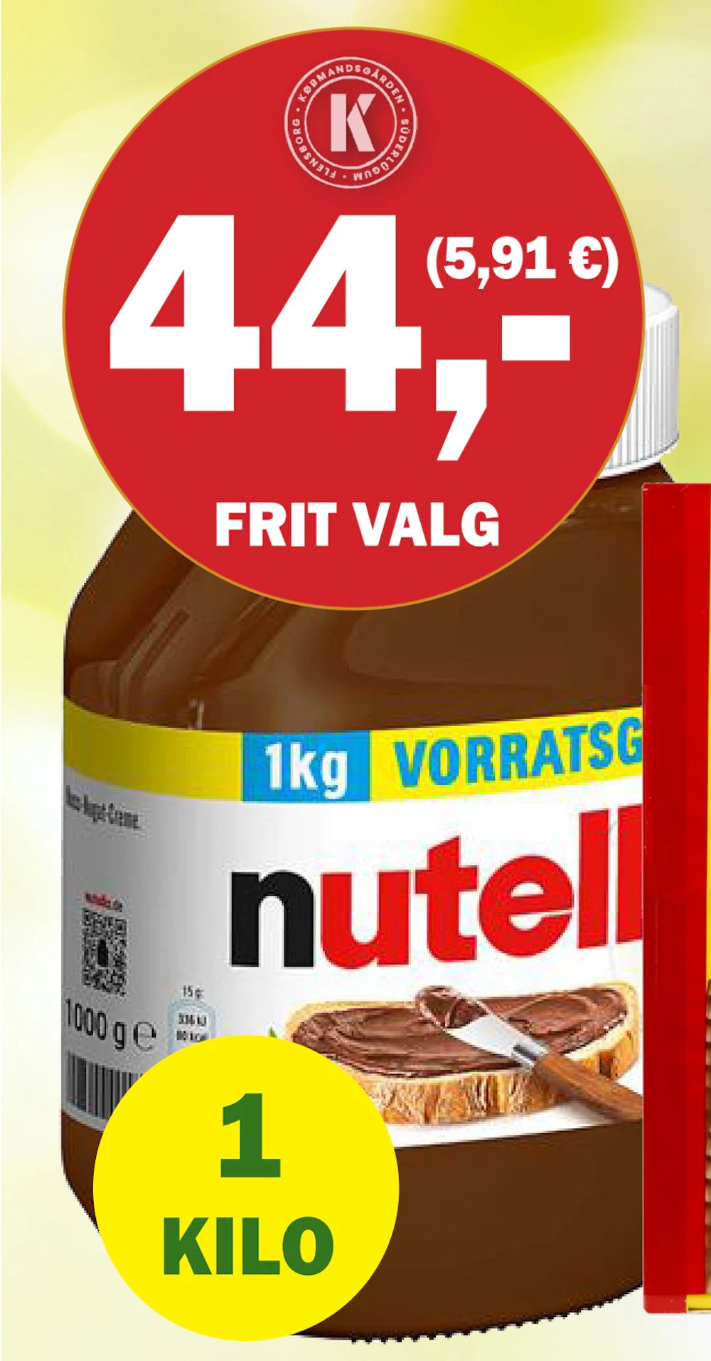 Tilbud på Nutella fra Købmandsgården til 44 kr.