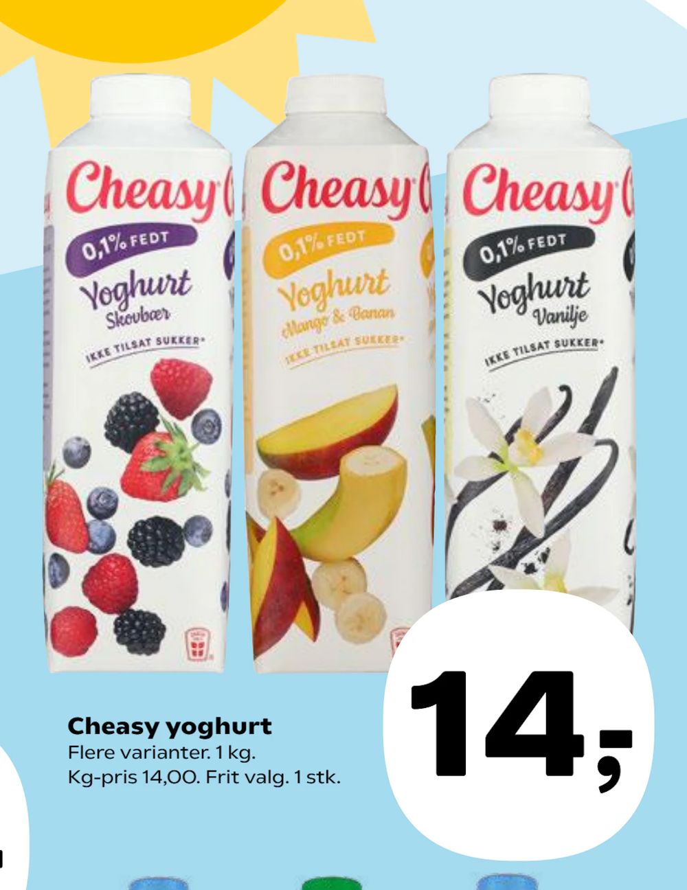 Tilbud på Cheasy yoghurt fra Kvickly til 14 kr.